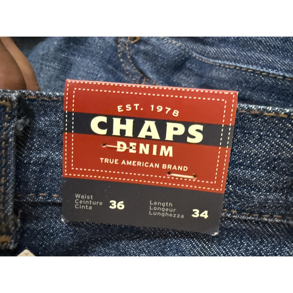 Chaps Jeans Mens 36x34 Blue Straight Leg Denim 5 Pocket Zip Y2K Deadstock NWT - Picture 2 of 6
